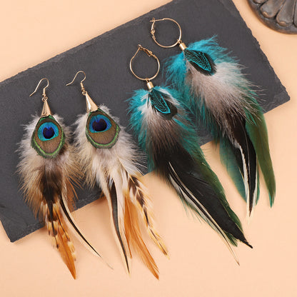 Stylish boho earrings with vibrant feathers