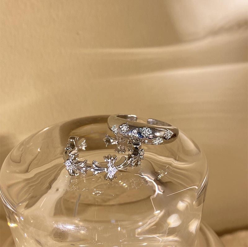 Gothic style Silver Zircon Cross Ring on display