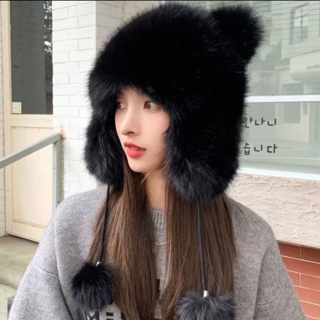 Cute plush winter hat with bear ears image 1