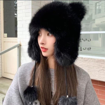 Cute plush winter hat with bear ears image 1