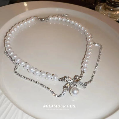 Elegant Pearl Bow Choker Necklace Image 1
