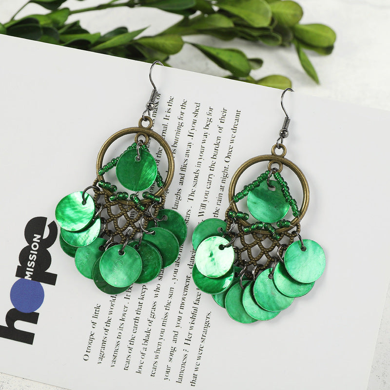 Bohemian shell earrings hanging with tassels