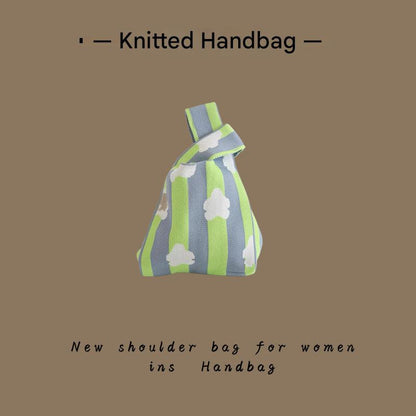 Knitted Tote Bag with Floral Design