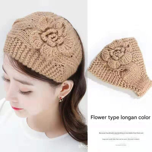Cozy knitted floral headband - purple