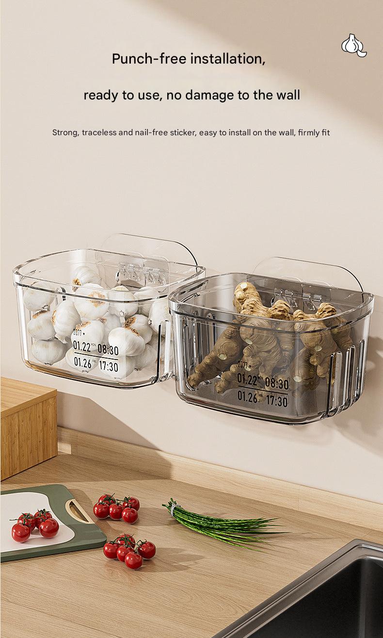 Hanging storage rack filled with spices