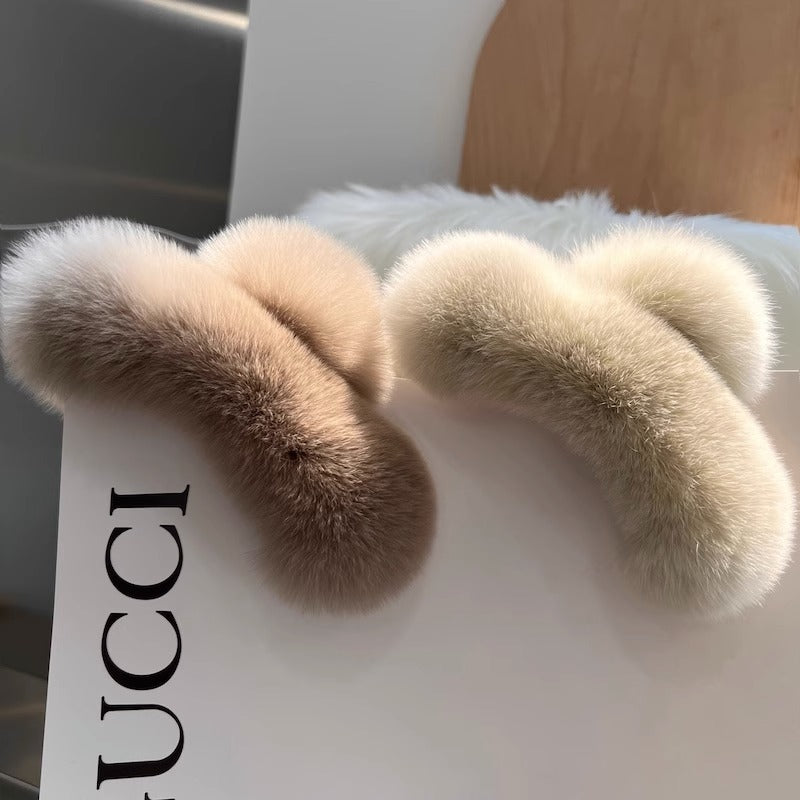 Luxurious rabbit fur hair claw clip in beige