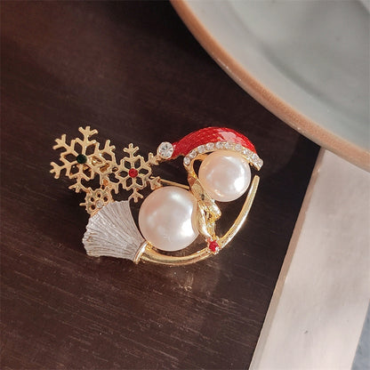 Elegant Snowman Brooch with Pearl Detailing