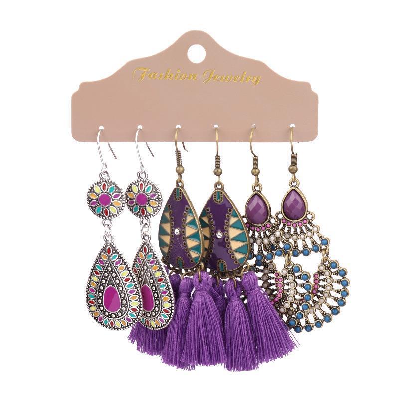 Purple Long Earrings with Tassels - Image 3