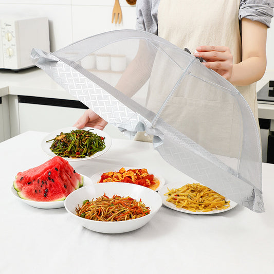 Round food cover protecting fruits and dishes from flies
