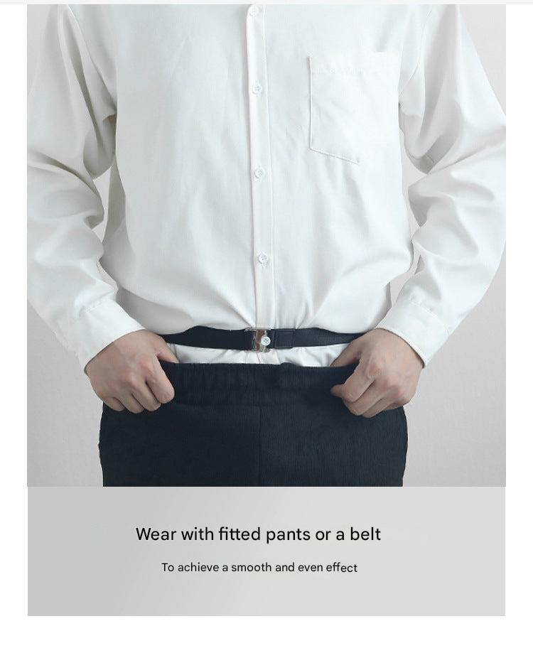 Shirt stay belt in use on men's formal shirt