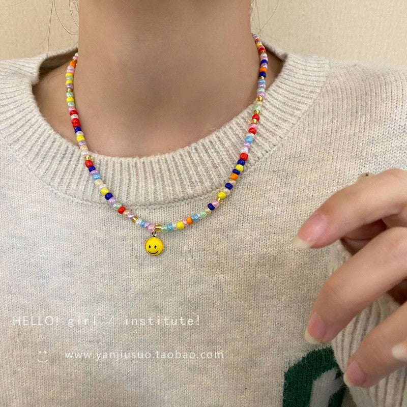 Vibrant Floral Pearl Necklace Front View
