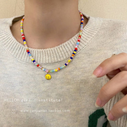 Vibrant Floral Pearl Necklace Front View