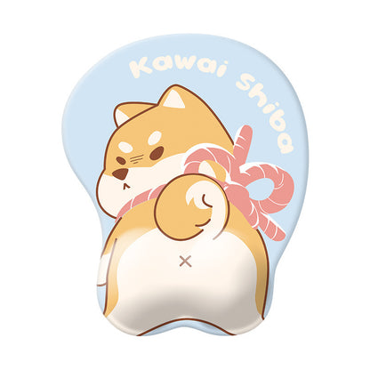 Cute Shiba Inu 3D Gaming Mouse Pad with Wrist Support - Natural Rubber Anti-Slip Design