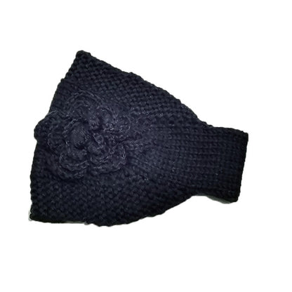 Cozy knitted floral headband - postal green