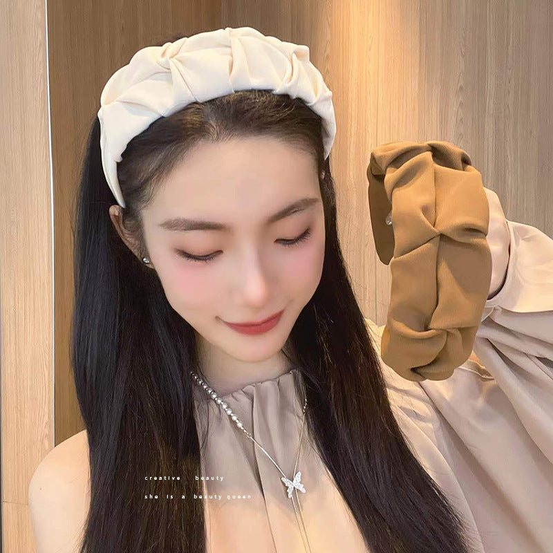 Stylish wrinkled wide hairband khaki
