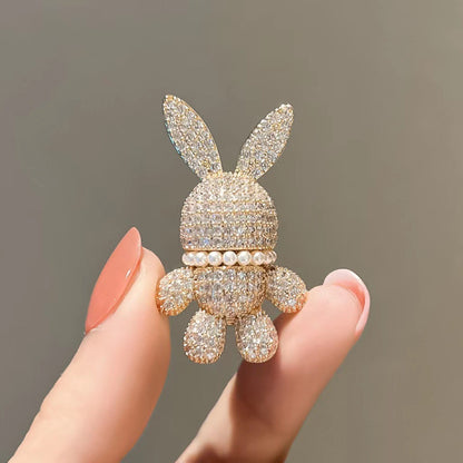 Gold Rabbit Brooch with crystals