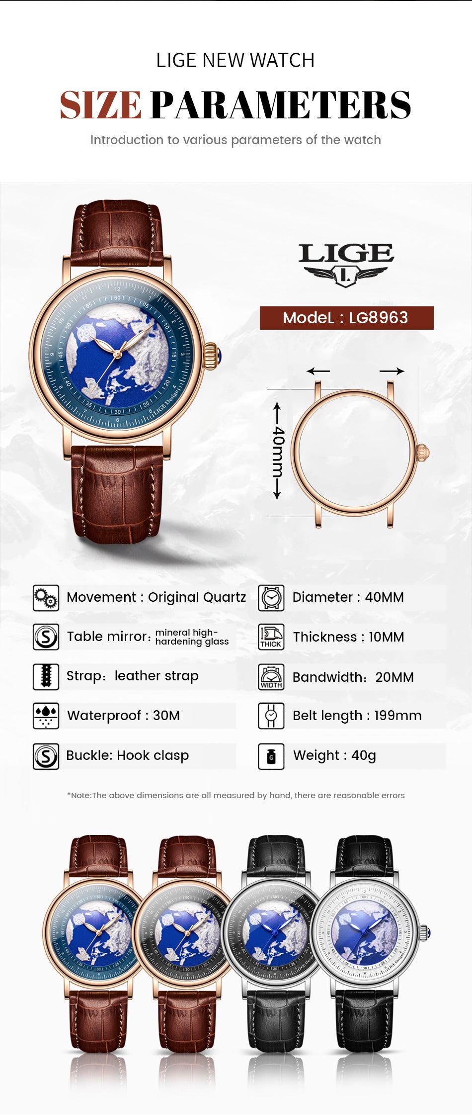 LIGE watch adjustable leather band image 4