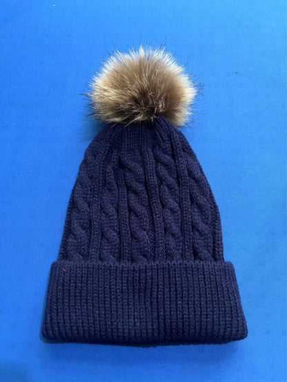 Knit beanie hat burgundy with pom pom