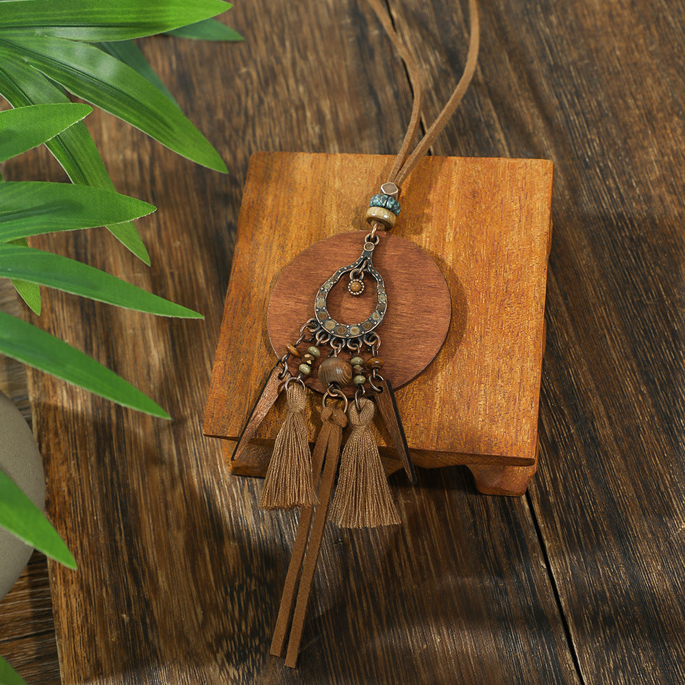 Bohemian long necklace with floral pendant image 1