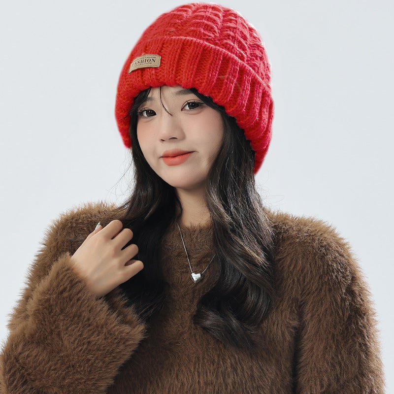 Winter knit hat and scarf set in pink color