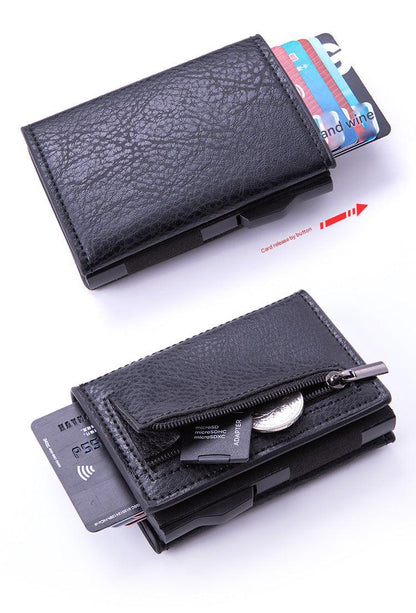 Aluminum wallet in hand for size comparison