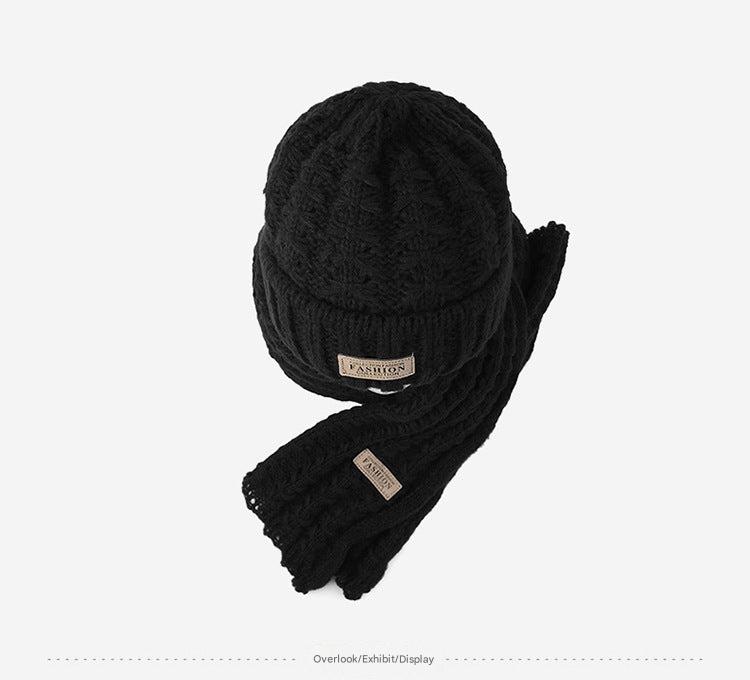 Classic black knitted hat and scarf combo