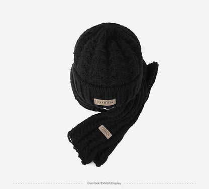 Classic black knitted hat and scarf combo