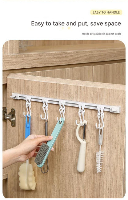 Sliding hook rack for kitchen cabinet storage