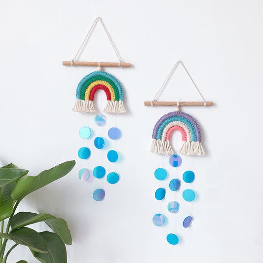 Wooden Wall Hanging Decor Featuring Rainbow Shells