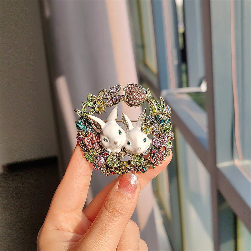 Bunny Brooch with Rhinestones Close-up
