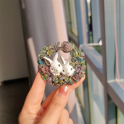 Bunny Brooch with Rhinestones Close-up
