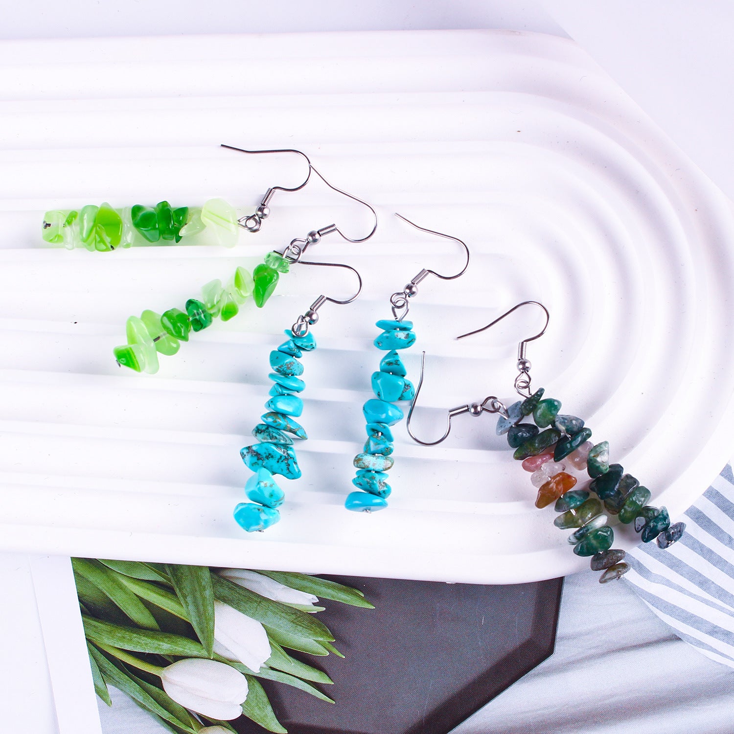 Handmade Natural Stone Crystal Drop Earrings Image 6