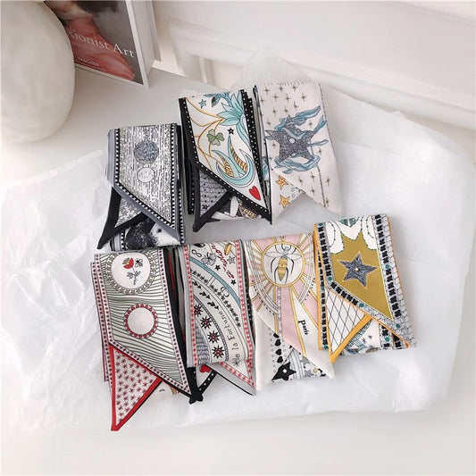 Vintage-inspired faux silk scarf with tarot designs - Image 1