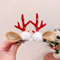 01#Christmas Hair Clip - White Pom-Pom Fake Light Red Antlers