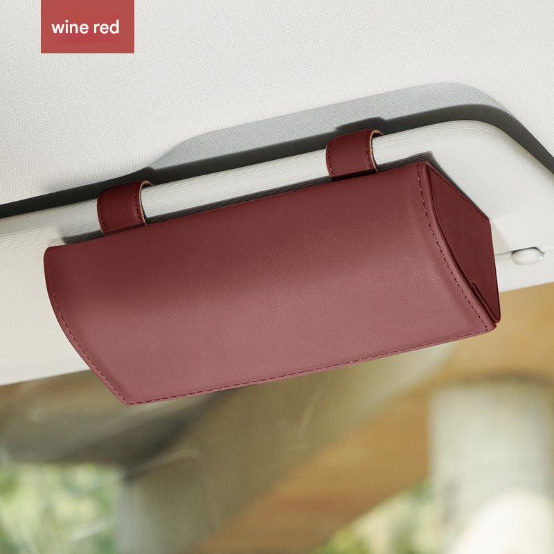 Car sunglasses holder light brown leather