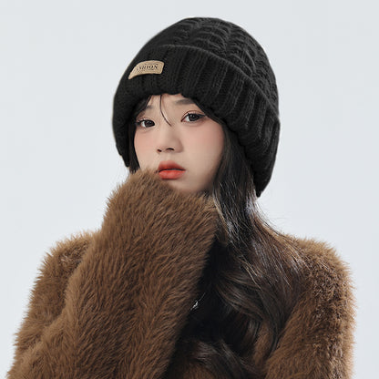 Red knit hat and scarf winter set