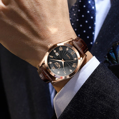 Stylish men's quartz watch with luminous dial