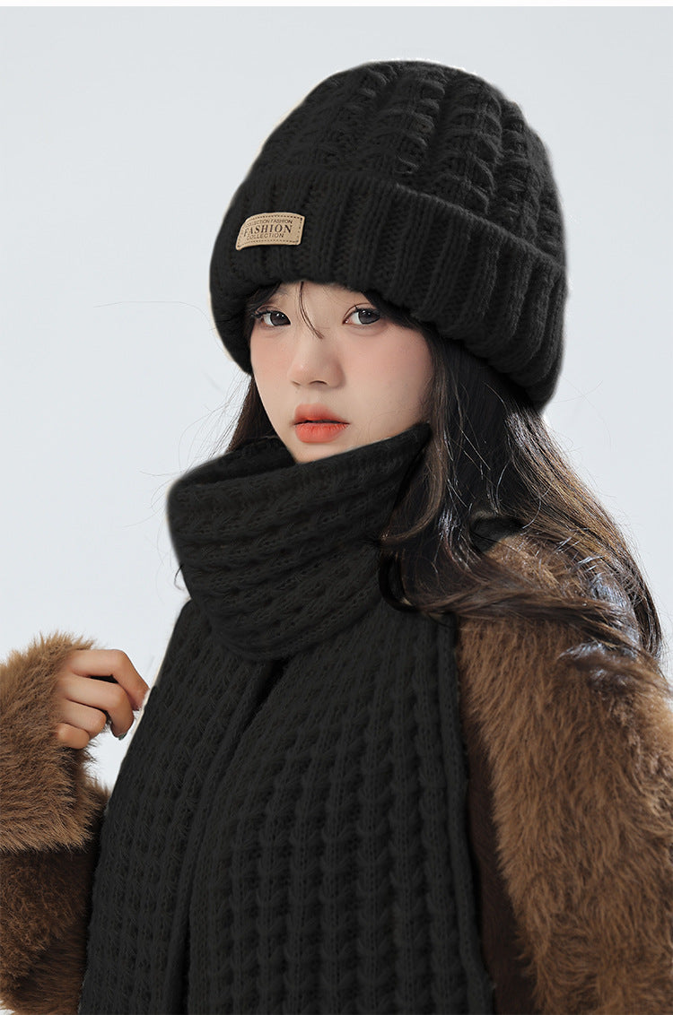 Stylish beige knit hat with matching scarf