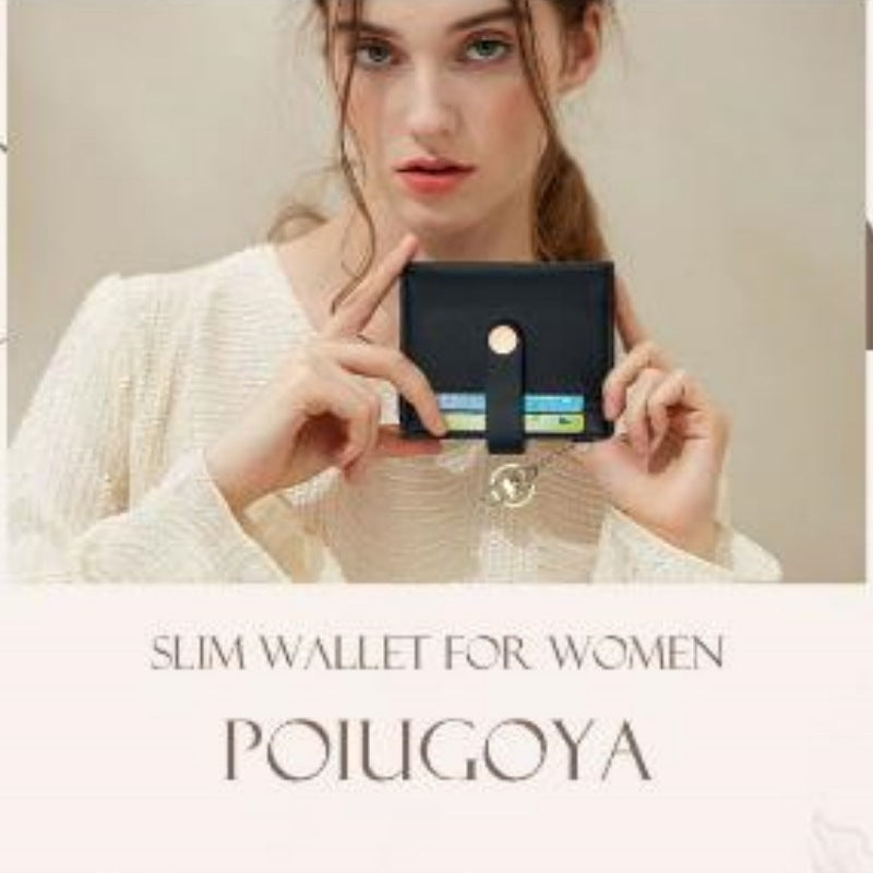women's short wallet displayed on table