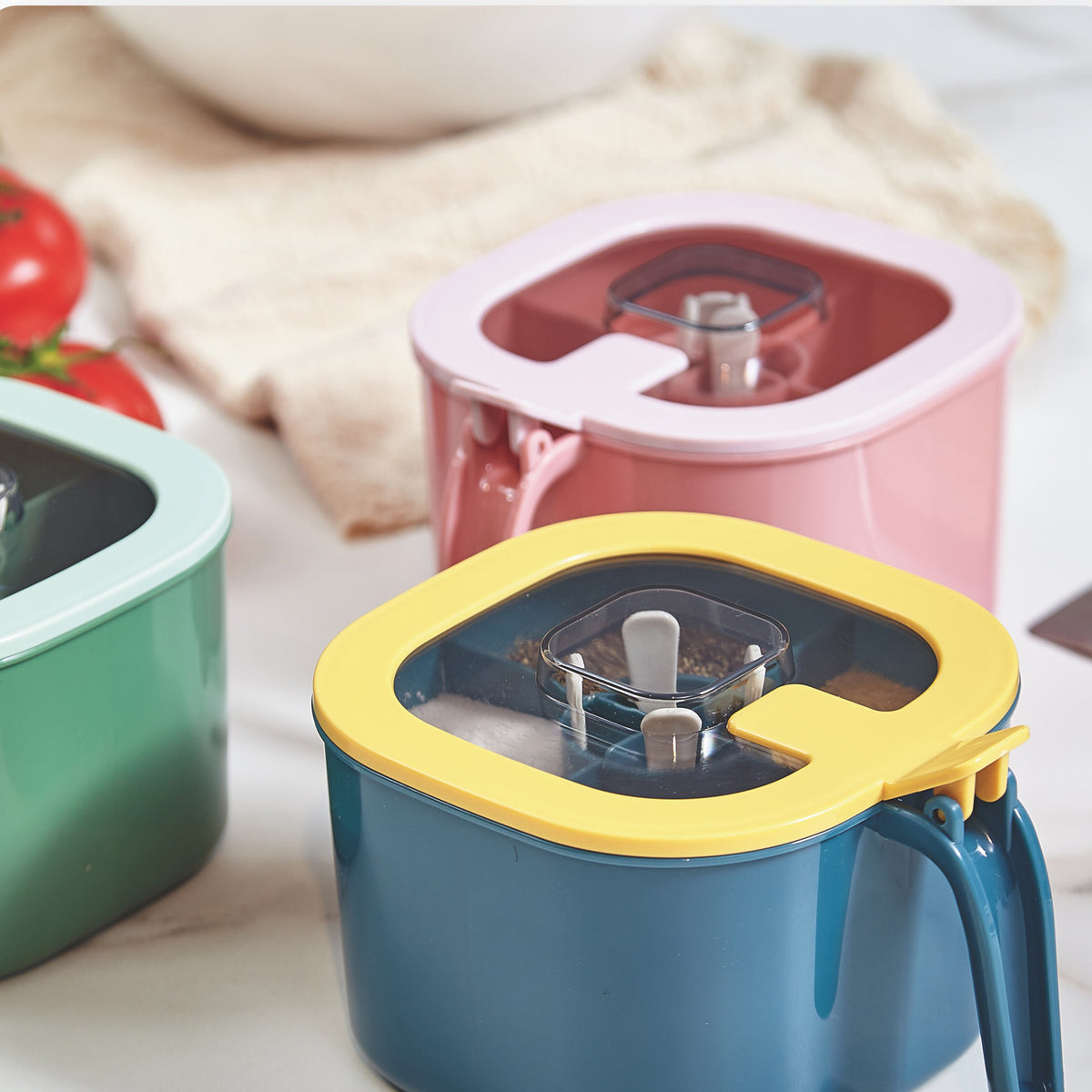 Durable plastic spice box with compartments