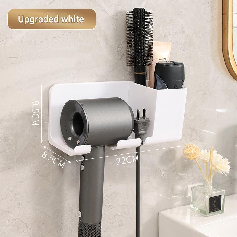 Wall-mounted hair dryer holder in bathroom organization