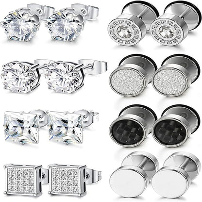 Geometric black earrings with silver cubic zirconia