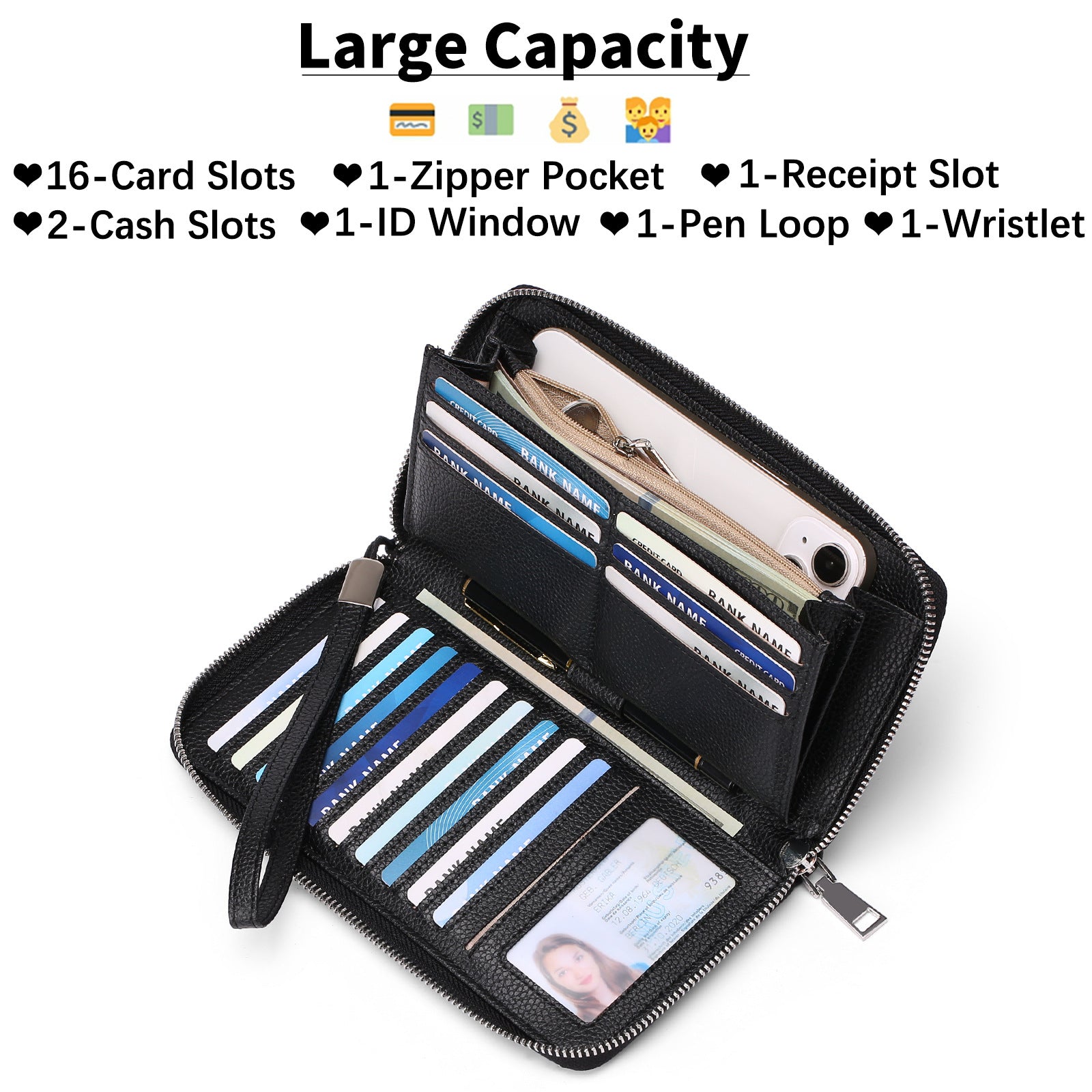 RFID wallet for women in black