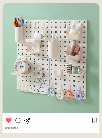 Close-up of hooks on the pegboard organizer