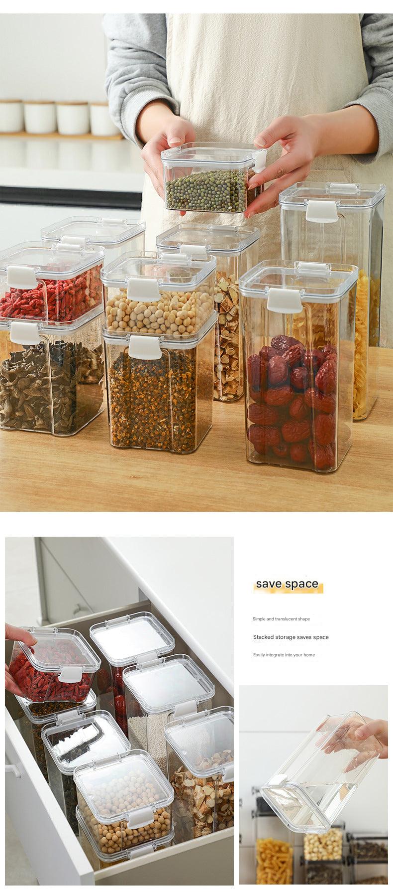 organized kitchen storage with plastic container