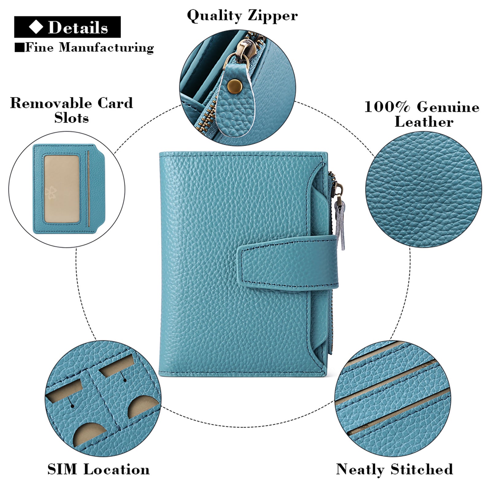 Stylish genuine leather wallet in light green