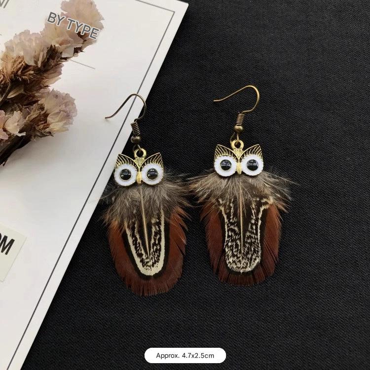 Colorful feather earrings on display