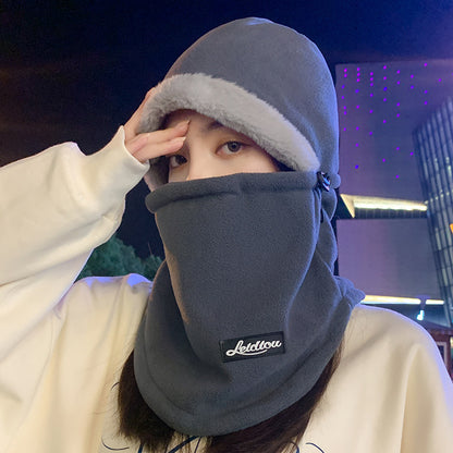 Beige fleece-lined helmet beanie