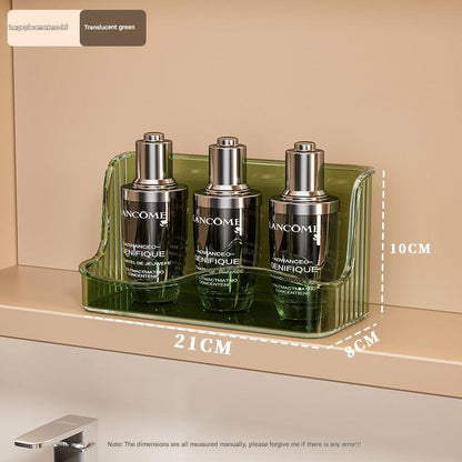 Acrylic makeup organizer on a vanity