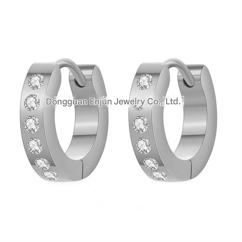 Geometric earrings with zircon stones in steel gray for men and women